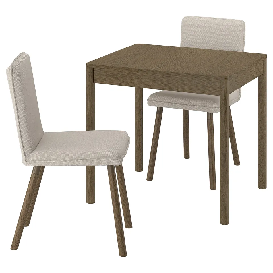 TONSTAD / TONSTAD Table and 2 chairs, brown oak veneer/Fridtuna light beige brown oak effect, 80/120x70 cm