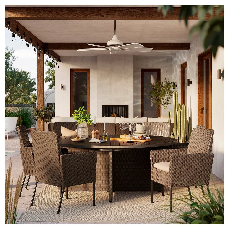 VITTSKÄR Table, plastic rattan outdoor/dark grey, 187 cm