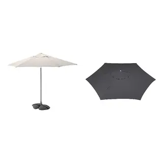 JOGGESÖ/LINDÖJA set: parasol with base + parasol canopy, tilting light grey-beige/dark grey + anthracite, 300 cm