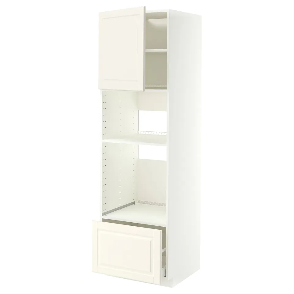 METOD / MAXIMERA High cabinet f built-in appliances, white/Bodbyn off-white, 60x60x200 cm