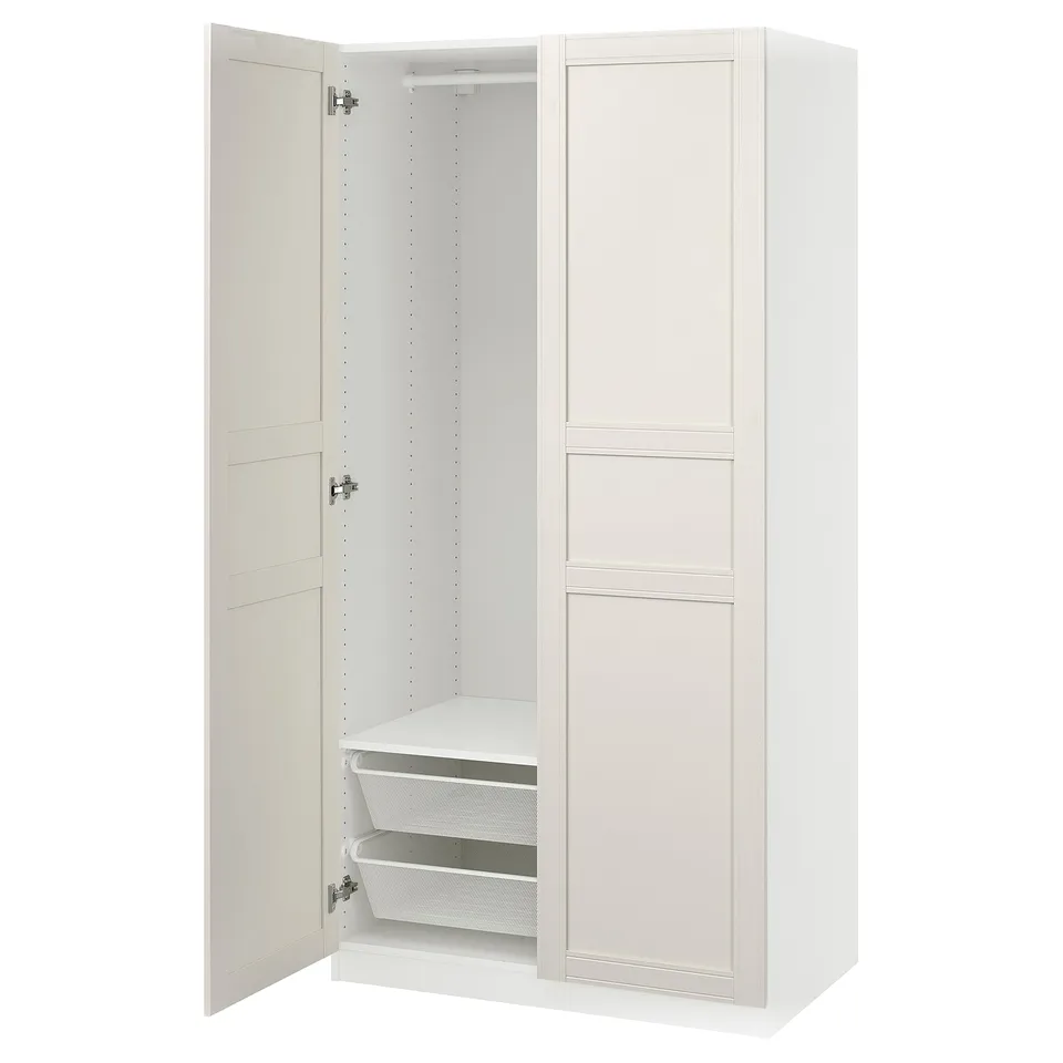 PAX / FLISBERGET Wardrobe combination, white/off-white, 100x60x201 cm
