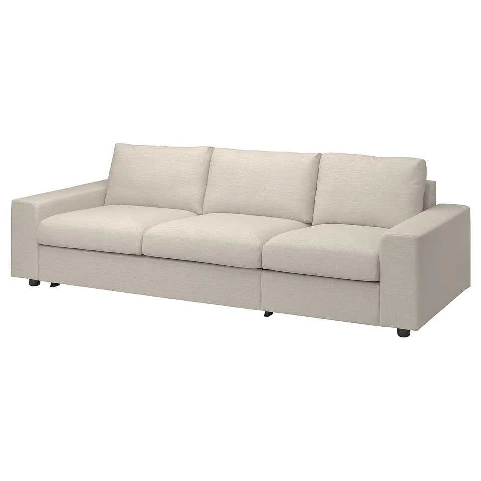 Ikea VIMLE beige sofa, modern, rectangular design with paneled fabric.