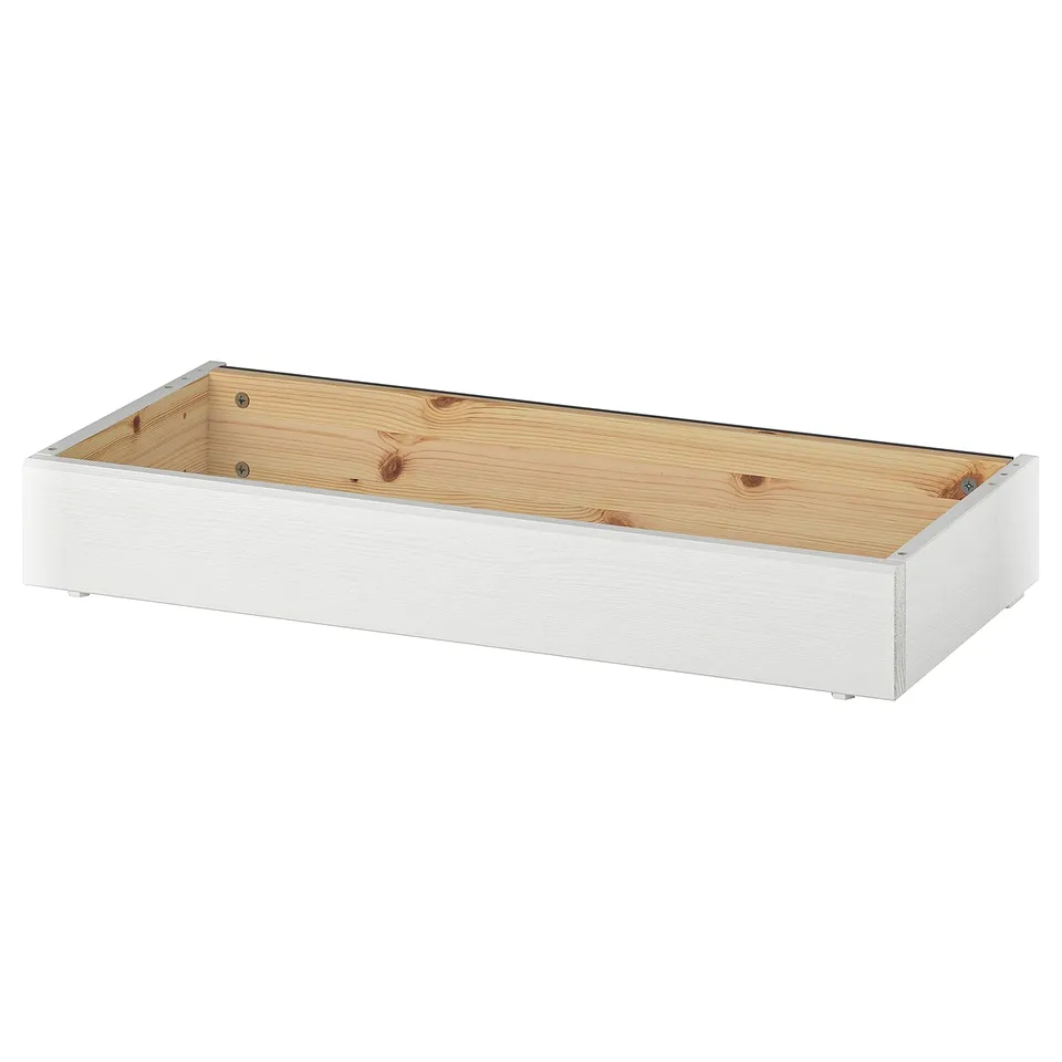 HAVSTA: white rectangular pine wooden plinth with metal base, simple design for storage.