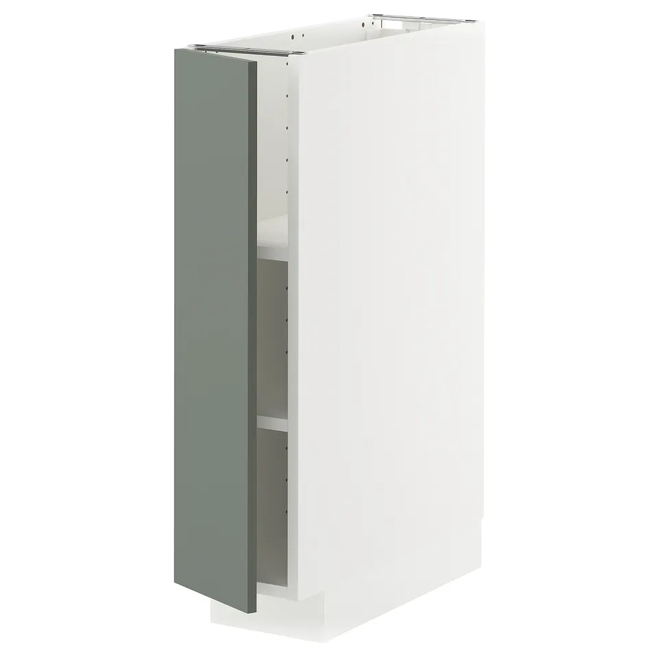 Modern METOD kitchen cabinet, grey-green, square shape, white & grey-green design, adjustable shelves.