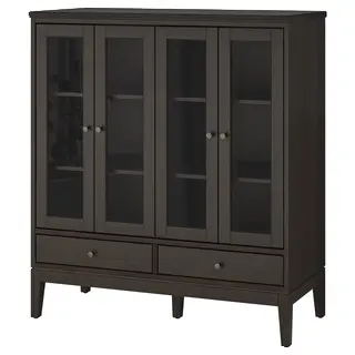 IDANÄS cabinet with bi-folded glass doors, dark brown stained, 121x50x135 cm