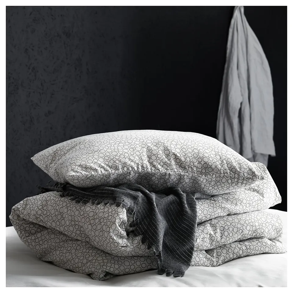 TJÄRBLOMSTER grey bedding set, recycled polyester, patterned, rectangular, soft and cosy.