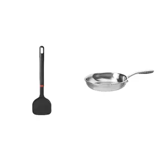 BESINNING/SENSUELL set: wok spatula + frying pan, silicone + stainless steel/grey, Length 35 cm