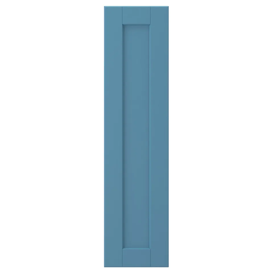 Blue LERHYTTAN cabinet door with wooden frame and centre panel.