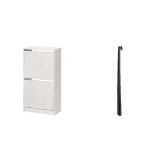 BISSA/OMTÄNKSAM set: shoe cabinet with 2 compartments + shoehorn, white + anthracite, 49x28x93 cm