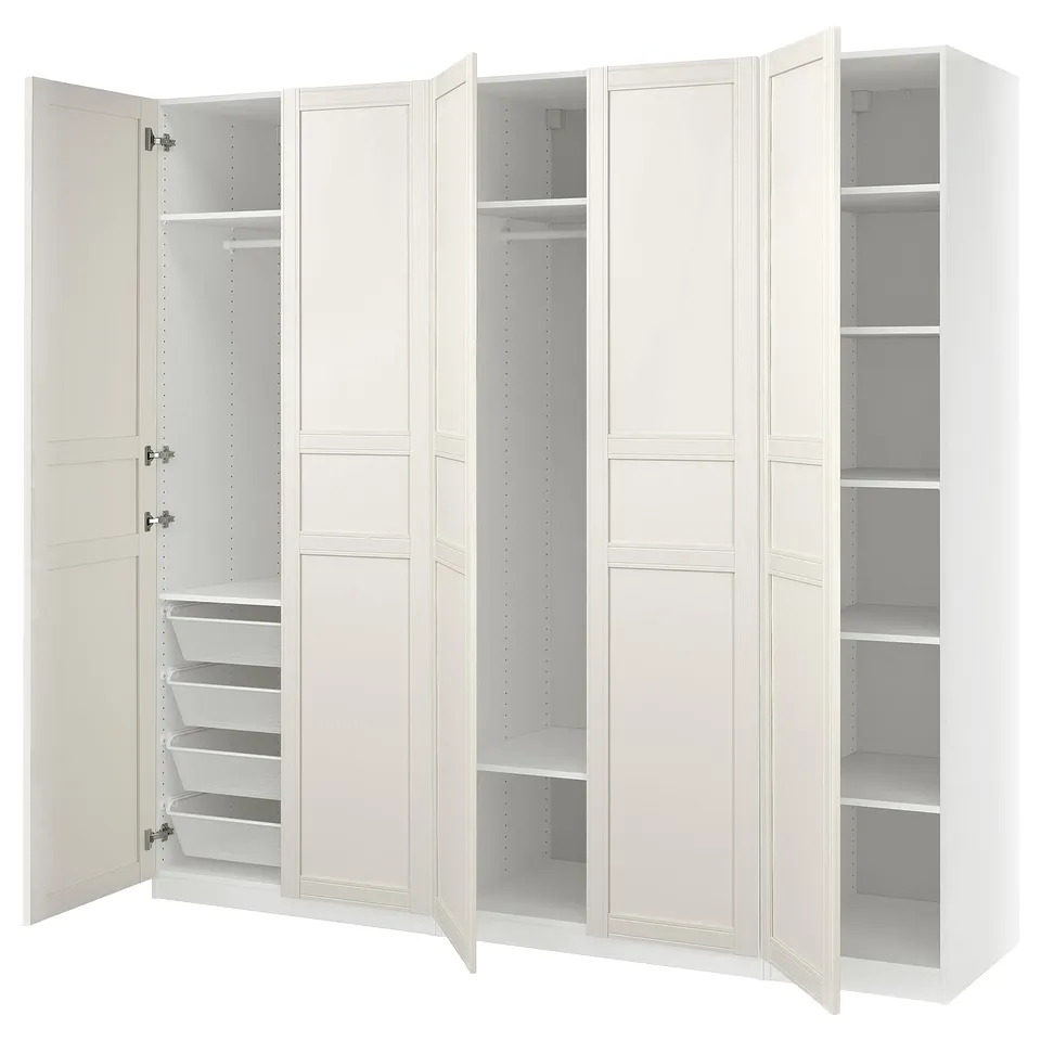 PAX / FLISBERGET Wardrobe combination, white/off-white, 250x60x236 cm
