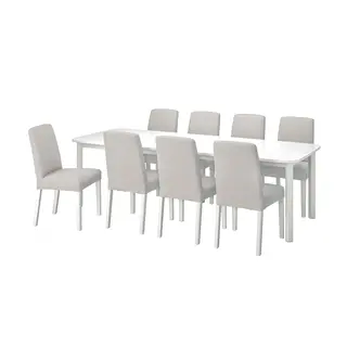STRANDTORP / BERGMUND table and 8 chairs, white/Orrsta light grey, 150/205/260 cm