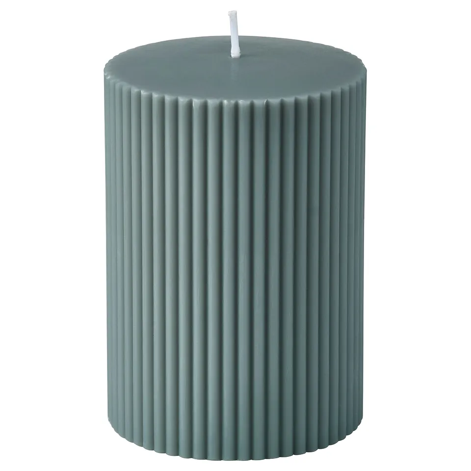 SNÖSISKA Unscented pillar candle, dark grey-green, 10 cm