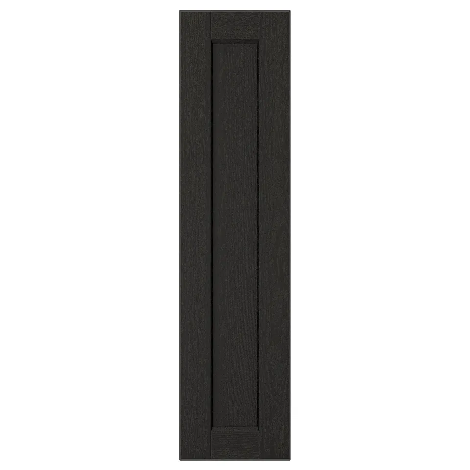 A dark brown LERHYTTAN kitchen cabinet door with a solid wood frame and bevelled edges.