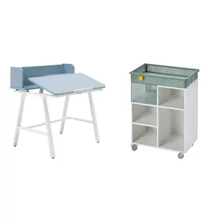 PIPLÄRKA/ÖVNING set: desk + trolley, tiltable + white/grey-green, 80x63 cm