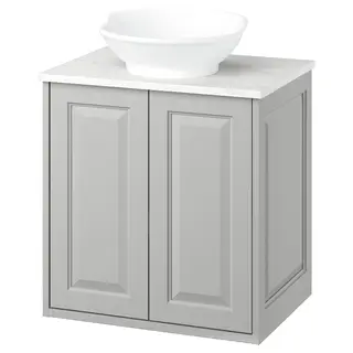 TÄNNFORSEN / VÄSTERSJÖN wash-stnd w doors/wash-basin, light grey/white marble effect, 62x49x79 cm