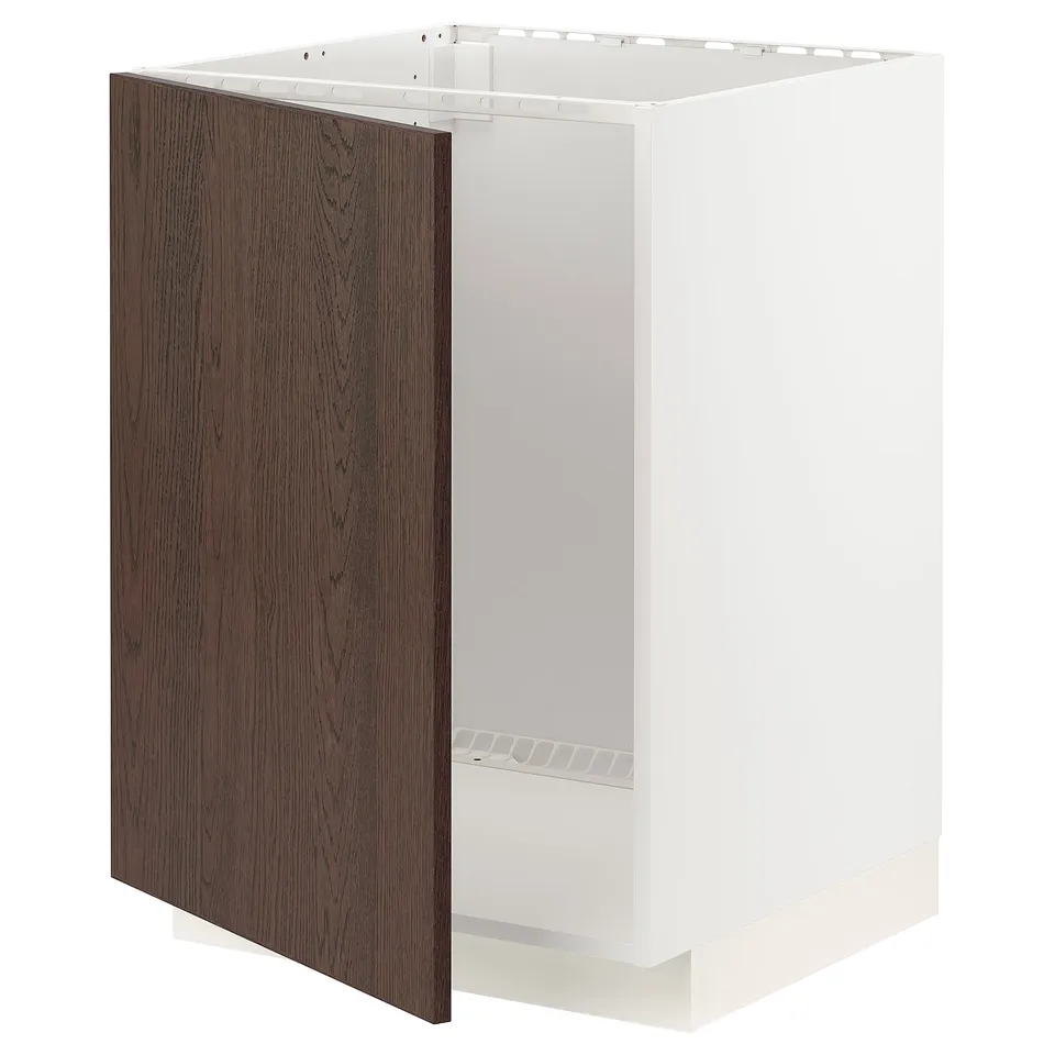 METOD kitchen unit. White frame, brown wood door. 25 year guarantee.