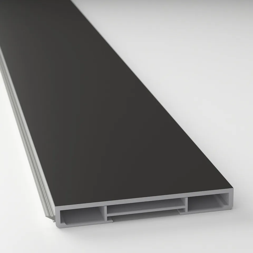 Modern, sleek black kitchen plinth. Durable, recycled plastic finish.