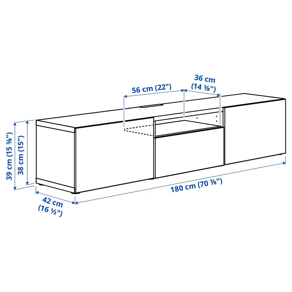 Illustration with measurements for the product: BESTÅ.