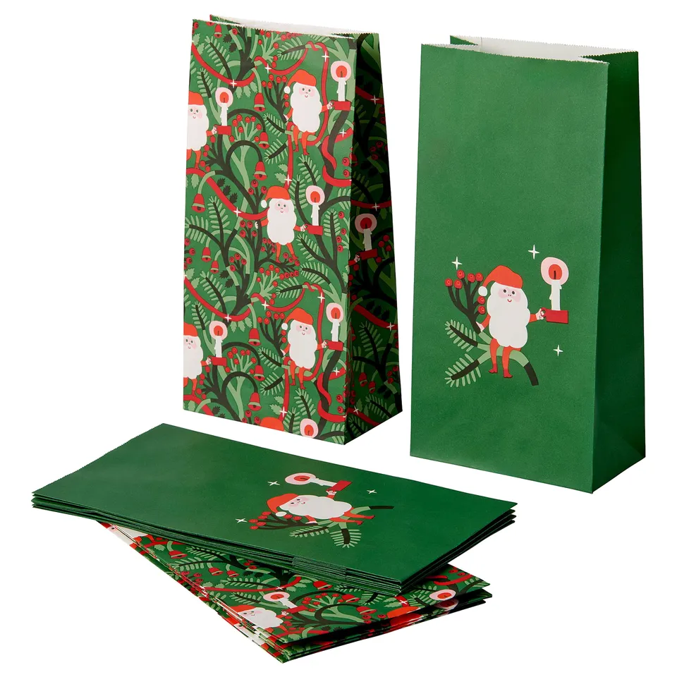 VINTERFINT Paper bag, mixed patterns green, 12x24 cm