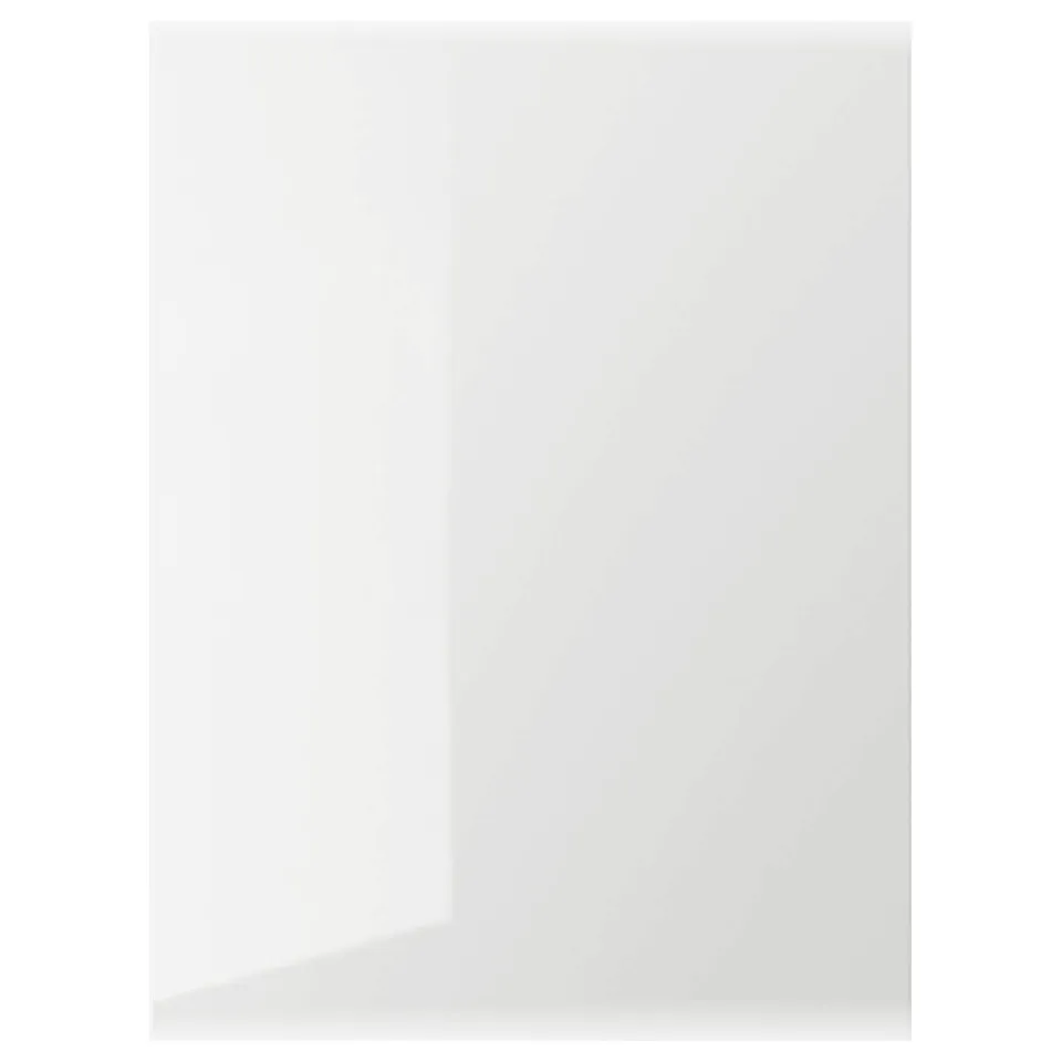 White glossy kitchen cabinet door, sleek, rectangular with minimalist design.