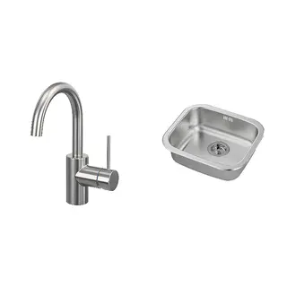 FYNDIG/SALLSJÖN set: mixer tap single side lever + inset sink, 1 bowl, stainless steel colour + stainless steel, Height 267 mm
