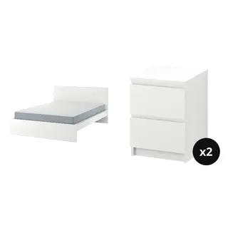 MALM set: bed frame with mattress + chest of 2 drawers x2, white/Vesteröy extra firm + white, 180x200 cm