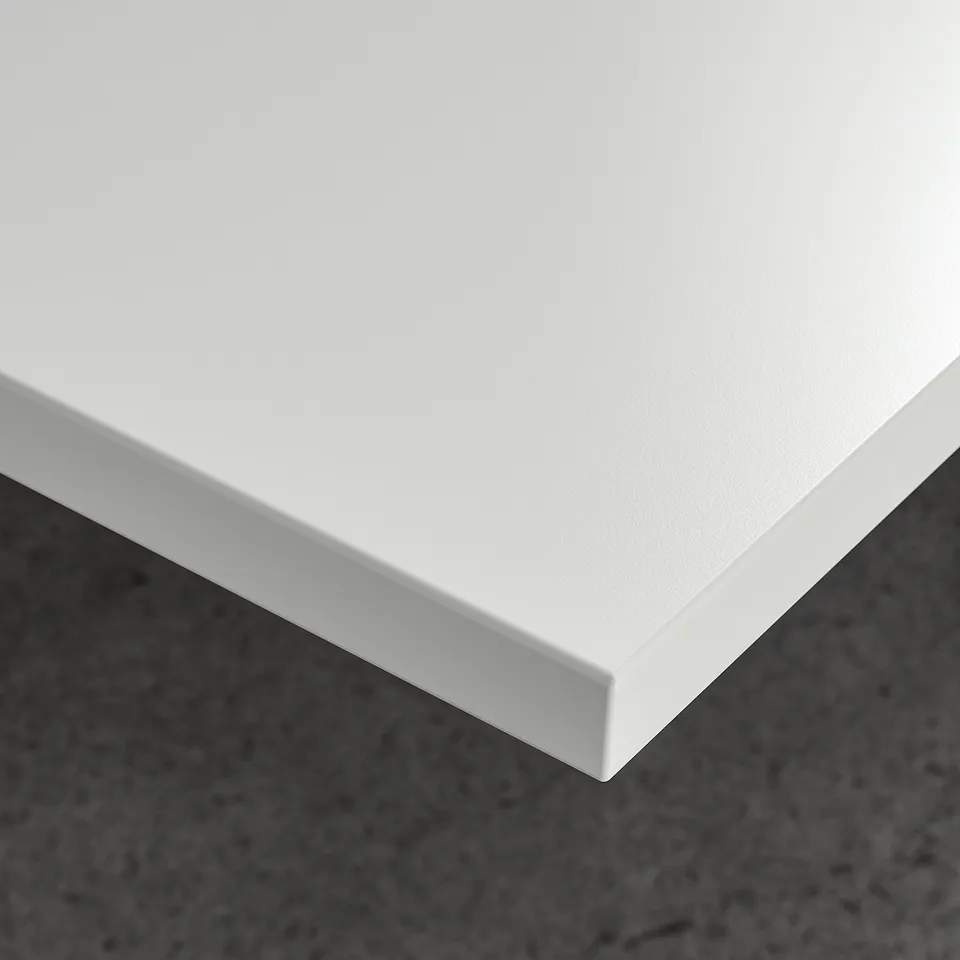 Close-up of a pristine white tabletop with smooth, durable surface.