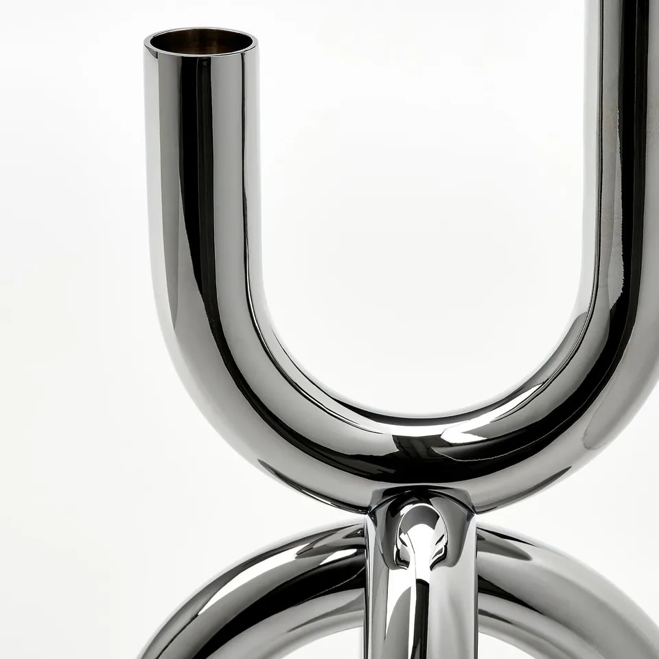 SNÖDUVA Candlestick, for 2 candles silver-colour, 25 cm