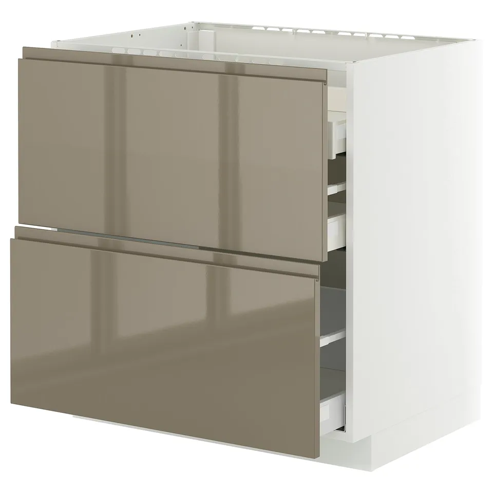 Modern kitchen unit: METOD, high gloss dark grey-brown, sleek design, with integrated handles, and multiple drawers.