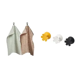 JORDBORR/ÄLVMAL set: tea towel + hook, self-adhesive, pale blue/orange striped + snowflake/multicolour, 45x60 cm