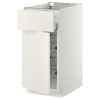 METOD / MAXIMERA base cab w wire basket/drawer/door, white/Veddinge white, 40x60x80 cm