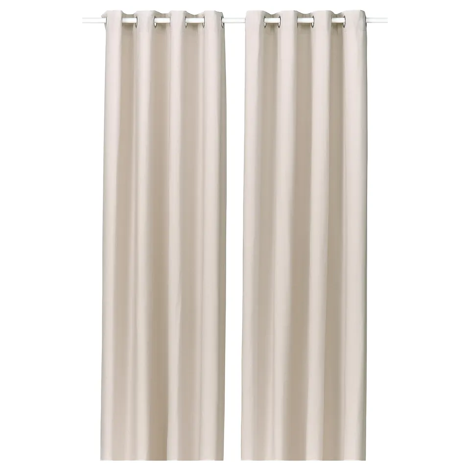 GINSTMOTT beige curtains: two light, sleek panels with silver eyelets, designed for modern décor.