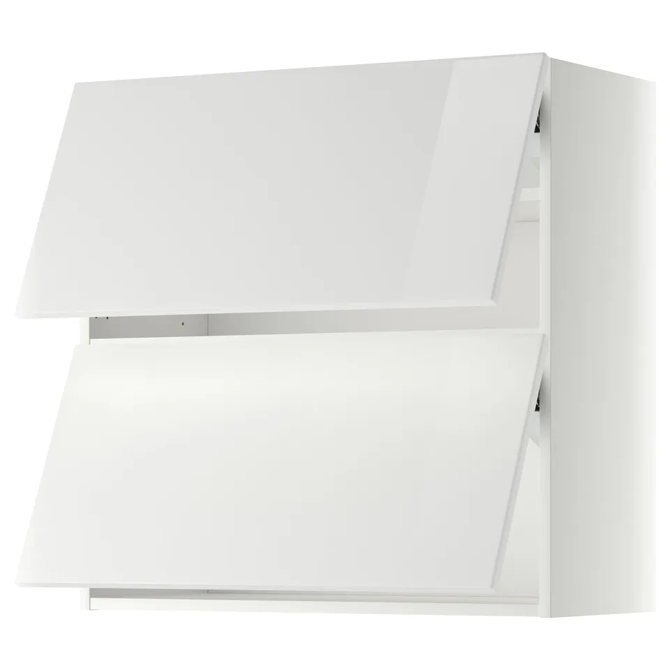 White, modern kitchen cabinet with glossy finish and clean design. Horizontal, high-gloss drawer with push-to-open function.