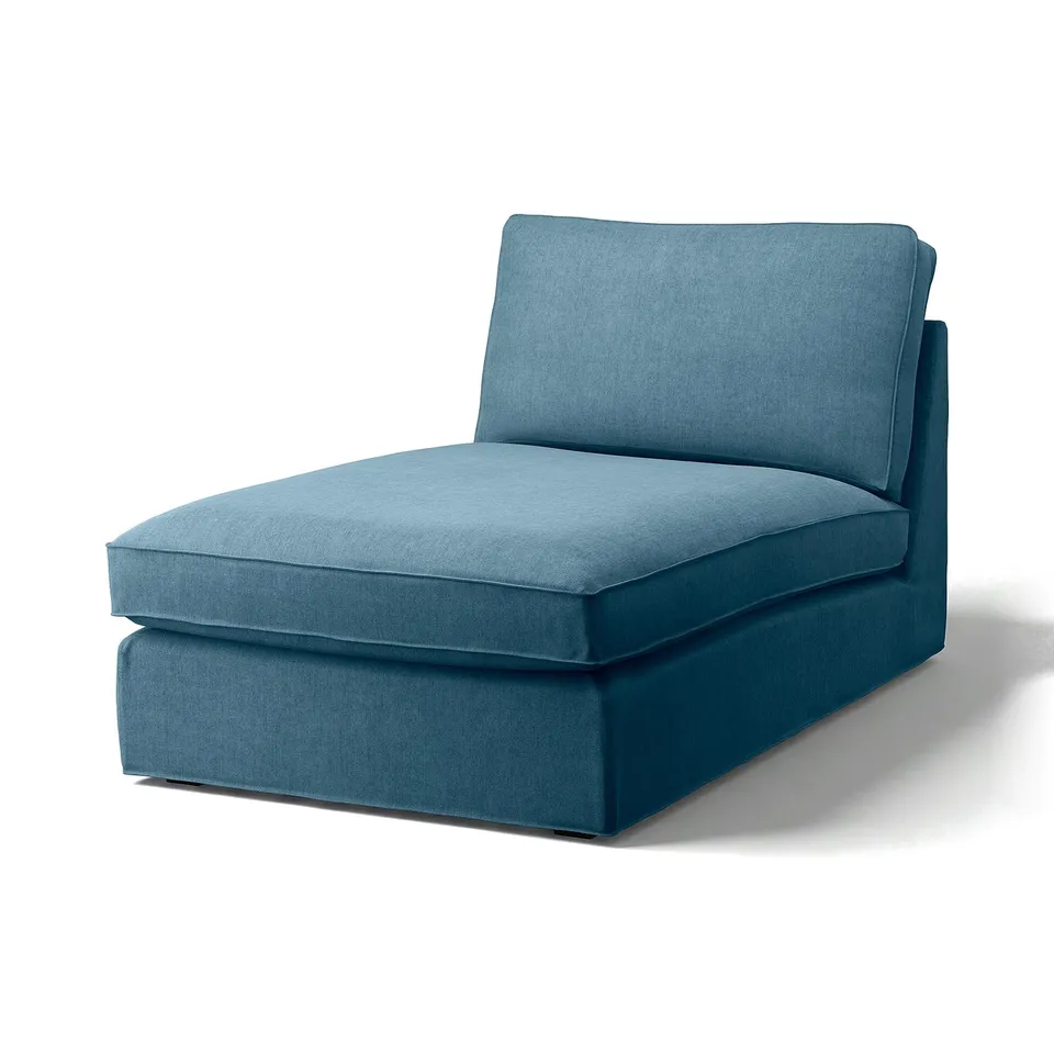 KIVIK blue sectional sofa, slightly reflective chenille fabric, l-shaped, modern design.