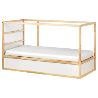KURA reversible bed, white/pine, 90x200 cm