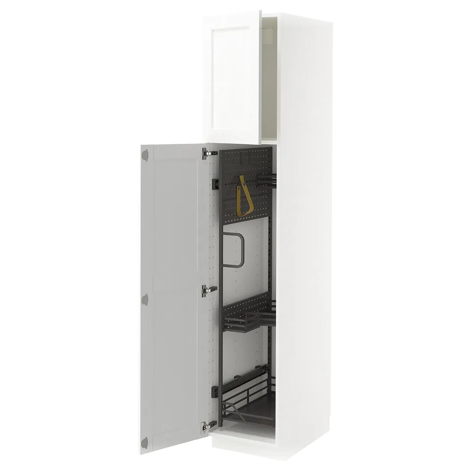 METOD white cabinet open showing organised interior.