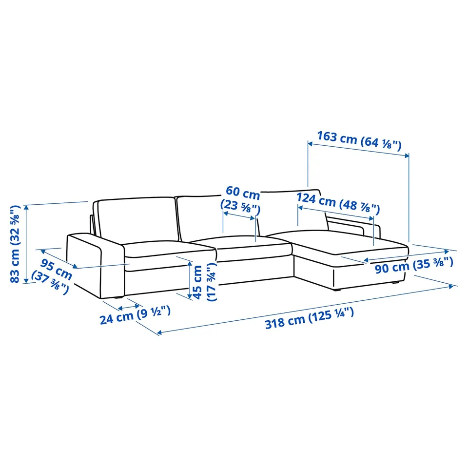 Illustration with measurements for the product: KIVIK.