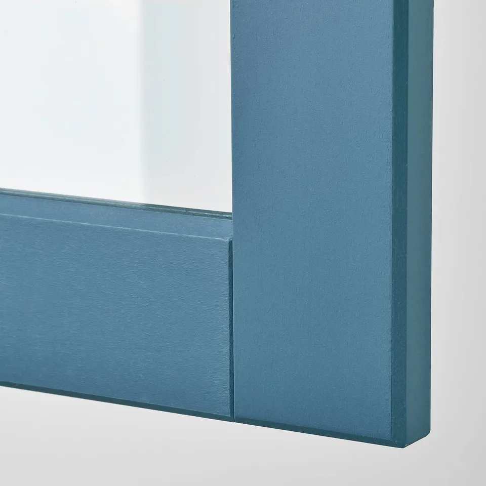 METOD / MAXIMERA Wall cabinet w glass door/2 drawers, white/Lerhyttan blue, 40x100 cm