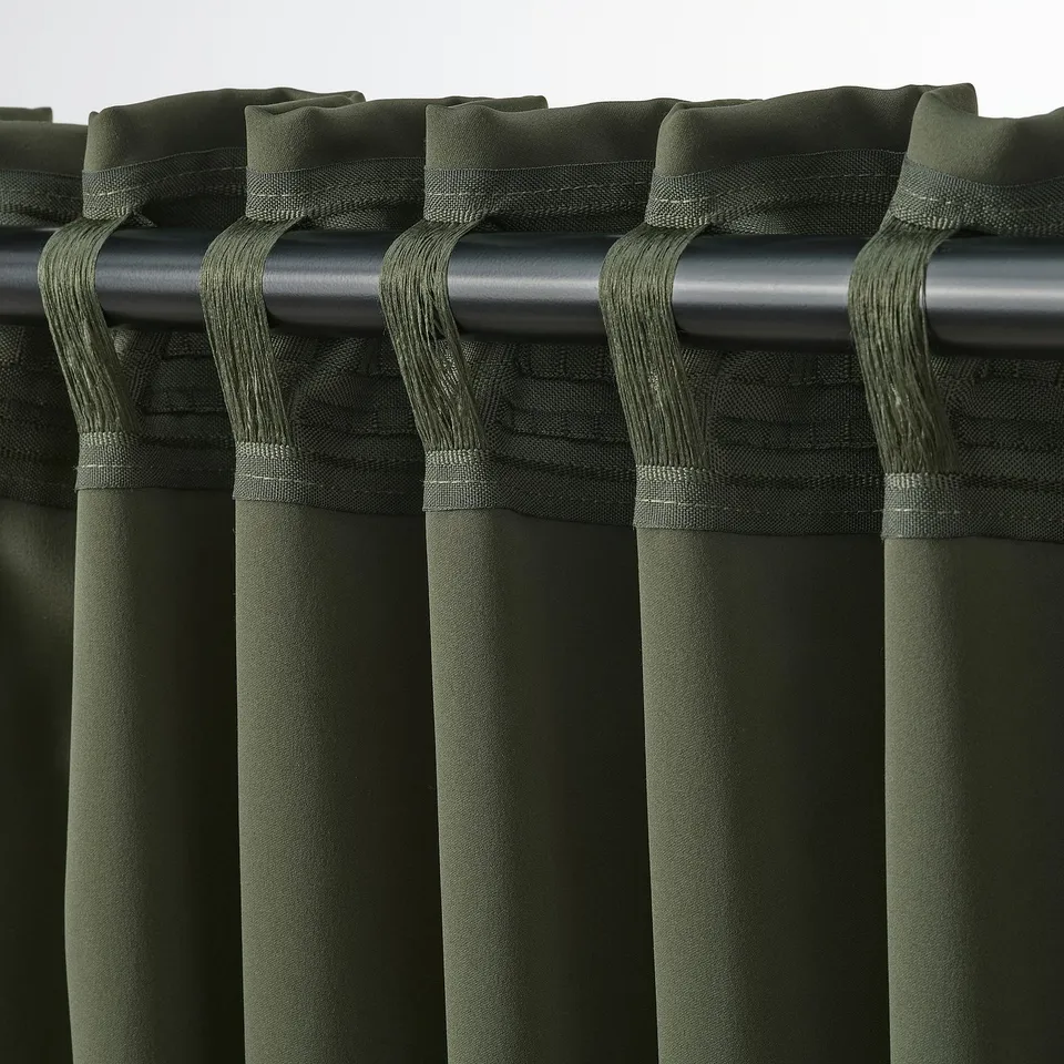 MAJGULL Block-out curtains, 1 pair, dark green/with heading tape, 145x250 cm
