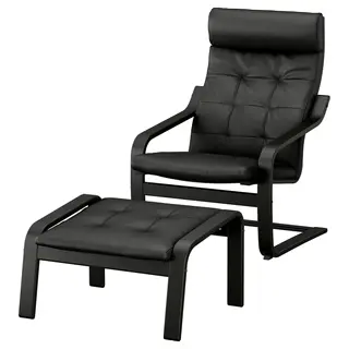 POÄNG armchair and footstool, black/Grann black