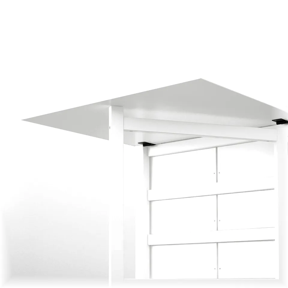 White shelf unit with multiple compartments, suitable for storage.