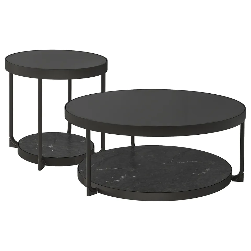 FRÖTORP Coffee table/side table, set of 2, anthracite marble effect/black glass