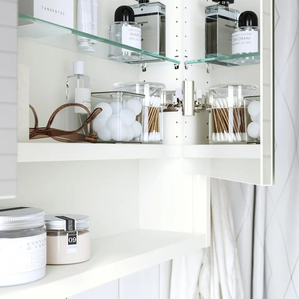 FAXÄLVEN Mirror cabinet w built-in lighting, white, 80x15x95 cm