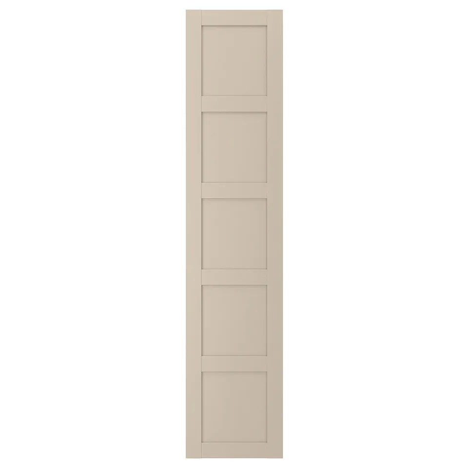 A BERGSBO semi-matte beige cabinet door with a four-panel design.