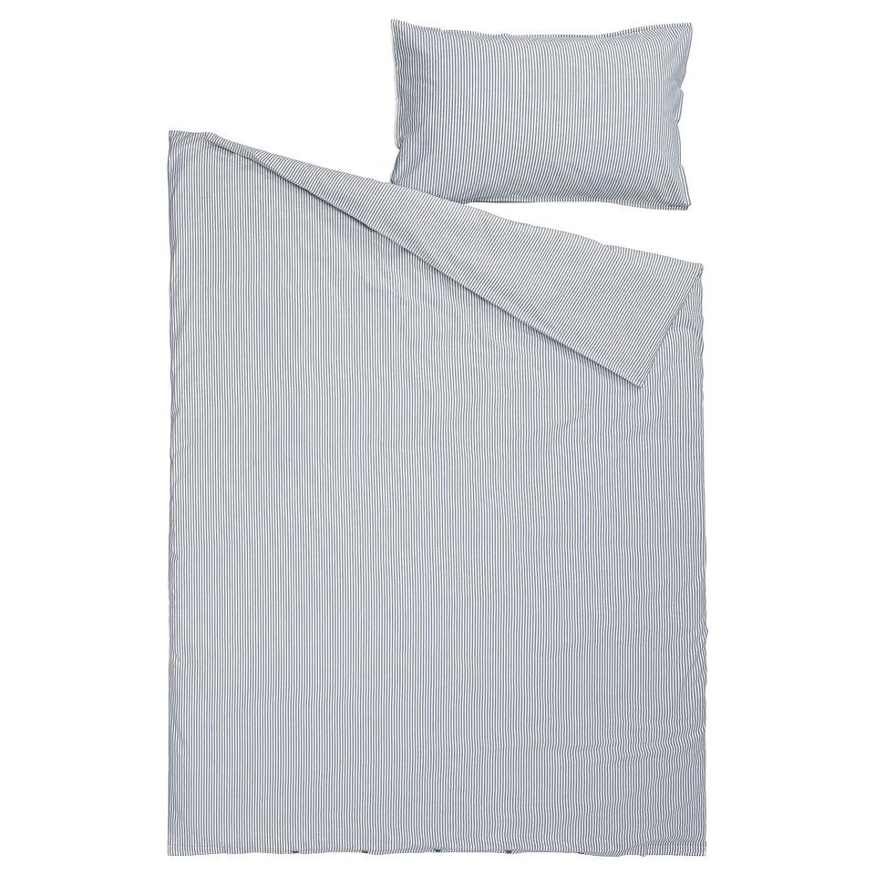 Blue & white striped bedding set, including duvet cover and pillowcase, classic rectangle shape.