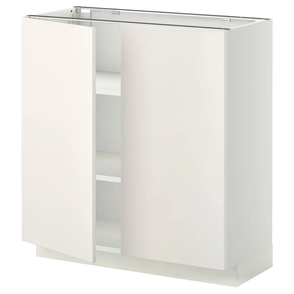 White METOD cabinet with veddinge smooth doors, rectangular, modern design.