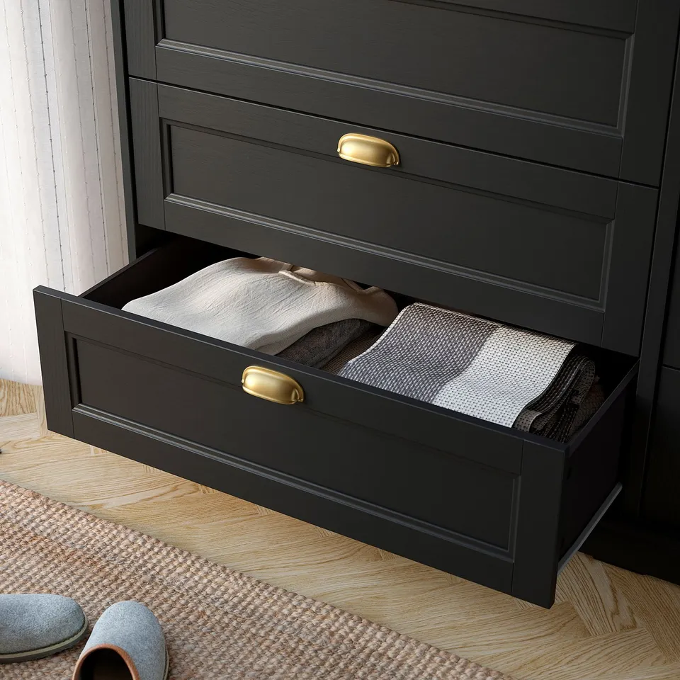 FÅGELFJÄLLET Chest of 8 drawers, black oak effect, 160x51x101 cm