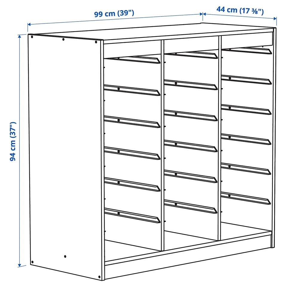 Illustration with measurements for the product: TROFAST.