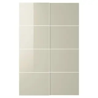 HOKKSUND pair of sliding doors, high-gloss light beige, Width 150 x Height 236 cm