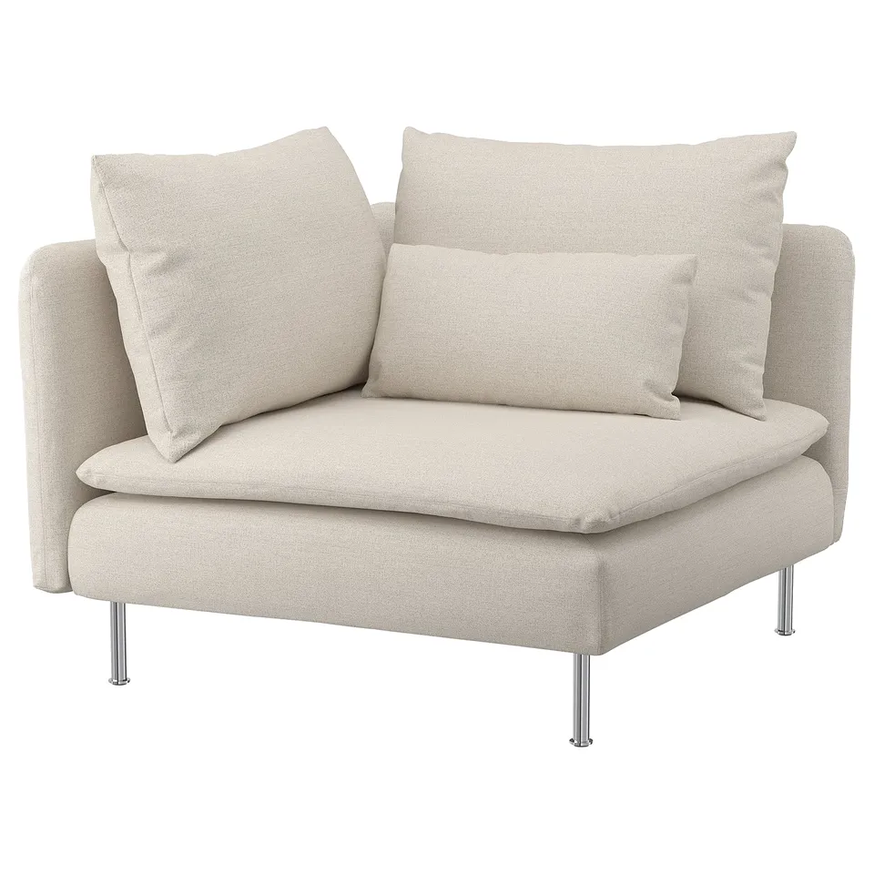 SÖDERHAMN armchair, beige, fabric, l-shaped, minimalist design.